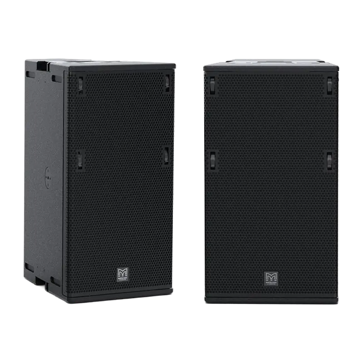 Flight case open showing two Martin Audio Torus T1230 speakers securely nested in custom CNC foam inserts