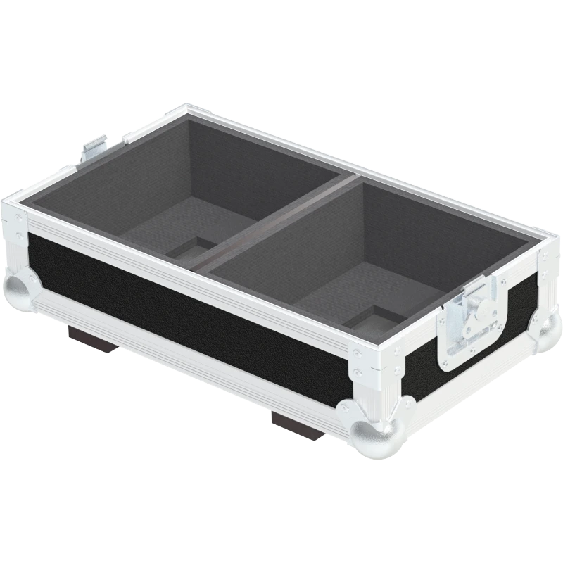 Empty interior of the flight case for 2x Meyer Sound Ultra-X20 showing precision CNC-cut foam for high-density audio protection