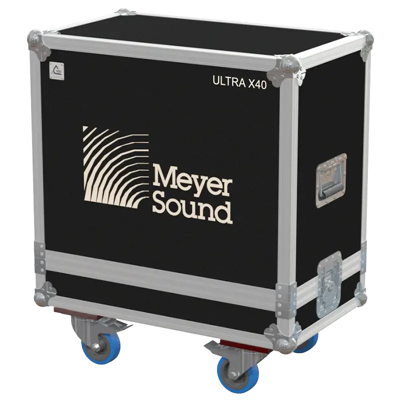 Front view of the professional flight case for 2x Meyer Sound ULTRA-X40 speakers by ALP Flight Cases