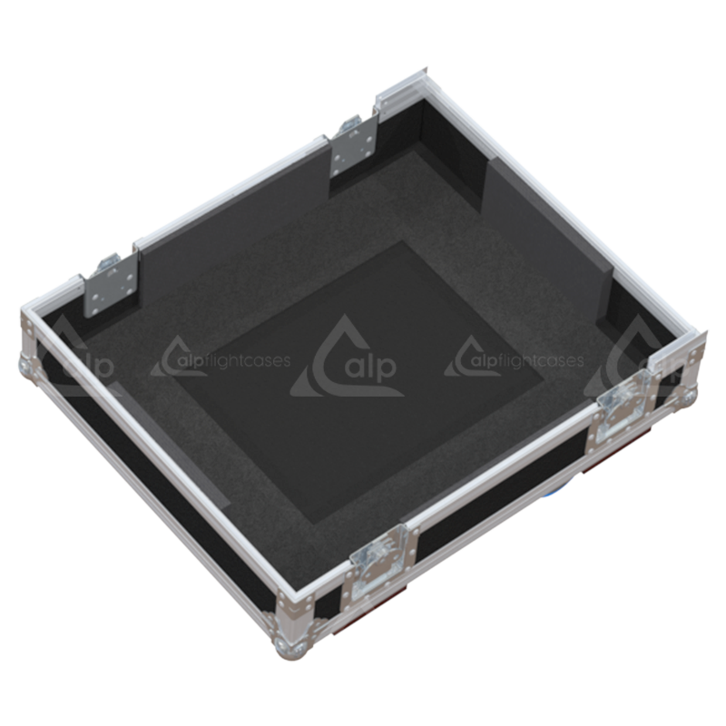 Empty interior of the flight case for 2x NEXO L15 showing precision CNC-cut foam for high-density audio protection