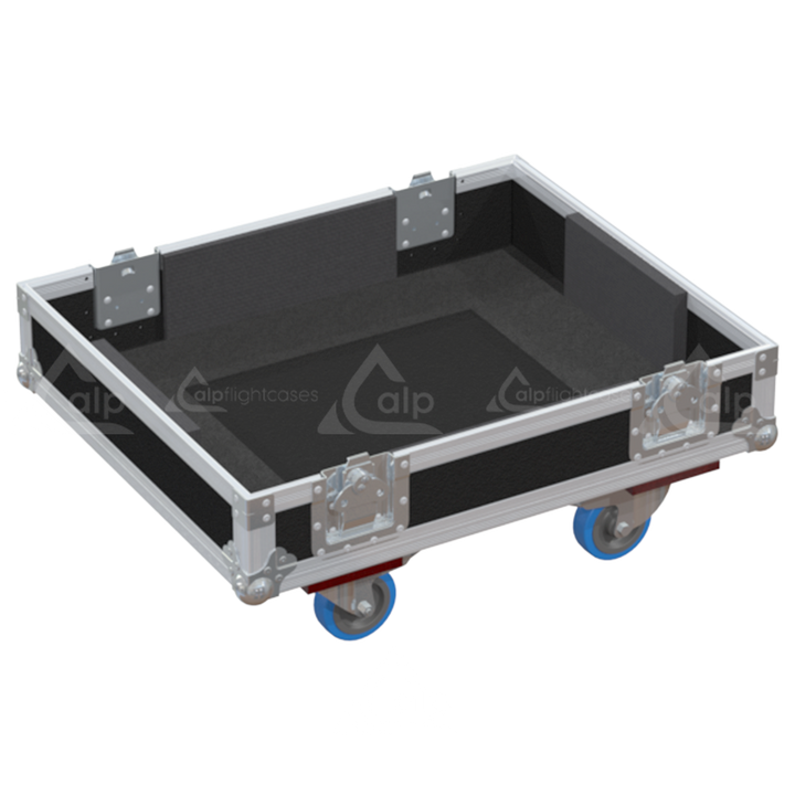 Empty interior of the flight case for 2x NEXO L15 showing precision CNC-cut foam for high-density audio protection
