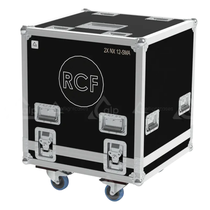 Front view of the professional flight case for 2x RCF NX 12-SMA stage monitors by ALP Flight Cases