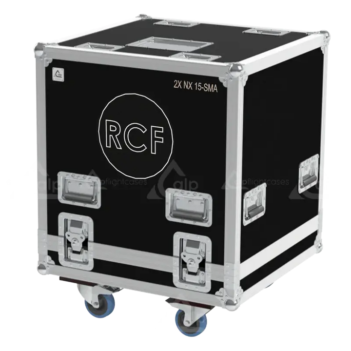 Front view of the professional flight case for 2x RCF NX 15-SMA stage monitors by ALP Flight Cases