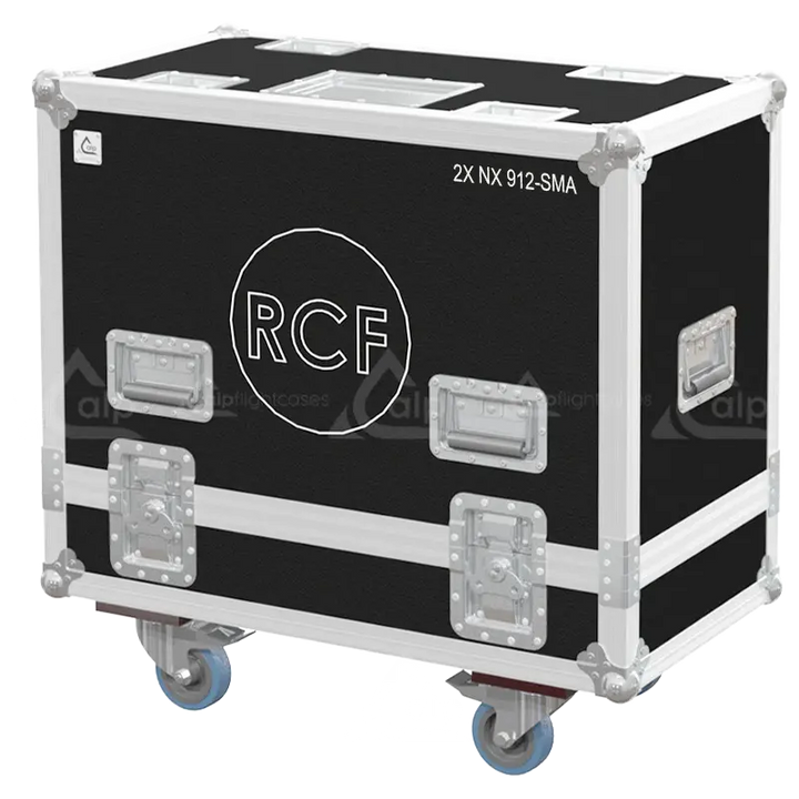 Front view of the professional flight case for 2x RCF NX 912-SMA stage monitors by ALP Flight Cases