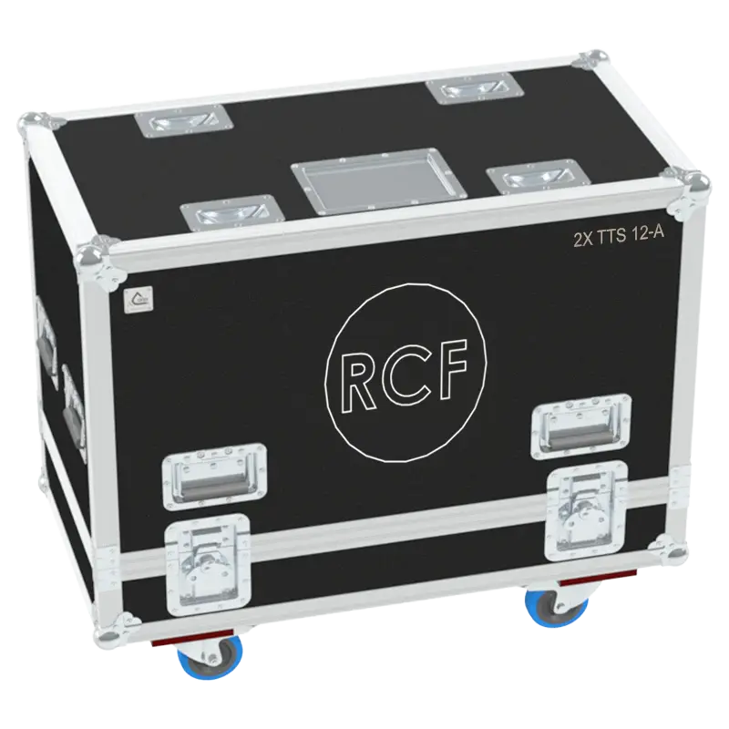 Front view of the professional flight case for 2x RCF TTS 12-A active subwoofers by ALP Flight Cases