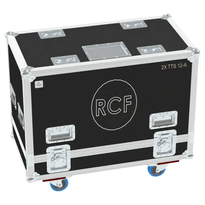 Front view of the professional flight case for 2x RCF TTS 12-A active subwoofers by ALP Flight Cases