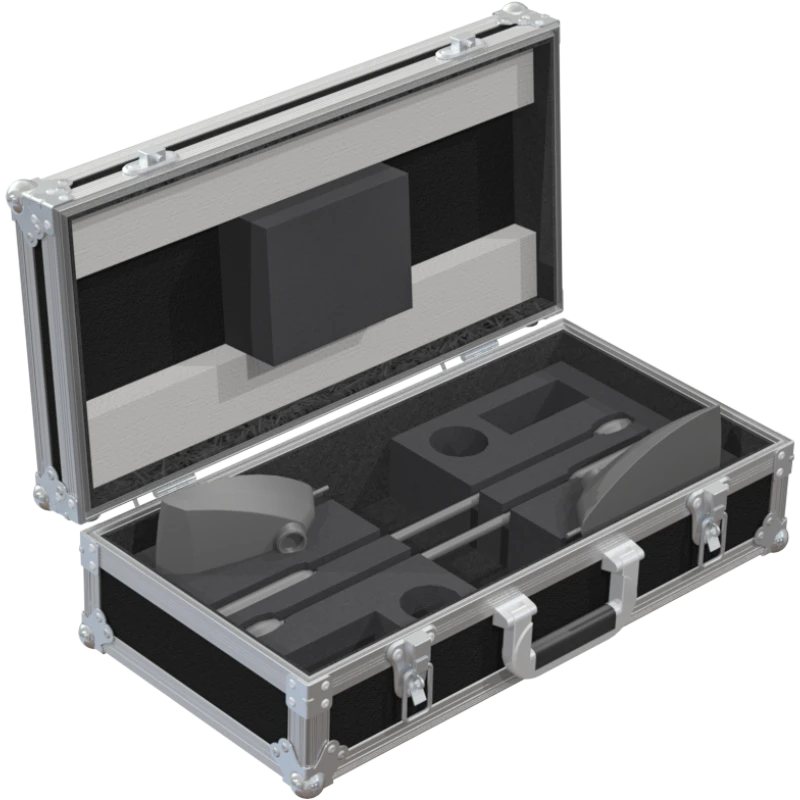 Two Shure MX412 microphones and two desktop bases safely secured inside custom CNC foam for professional events