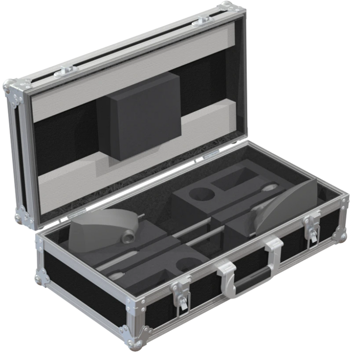 Two Shure MX412 microphones and two desktop bases safely secured inside custom CNC foam for professional events
