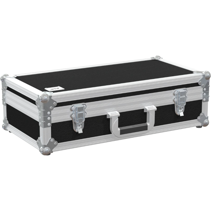 Front view of the professional flight case for 2x Shure MX412 gooseneck microphones and two bases by ALP Flight Cases