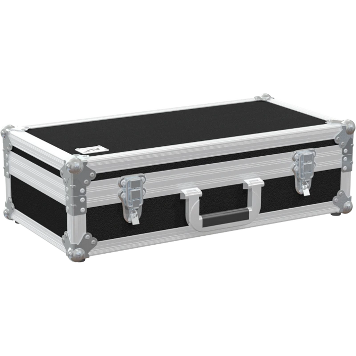 Front view of the professional flight case for 2x Shure MX412 gooseneck microphones and two bases by ALP Flight Cases