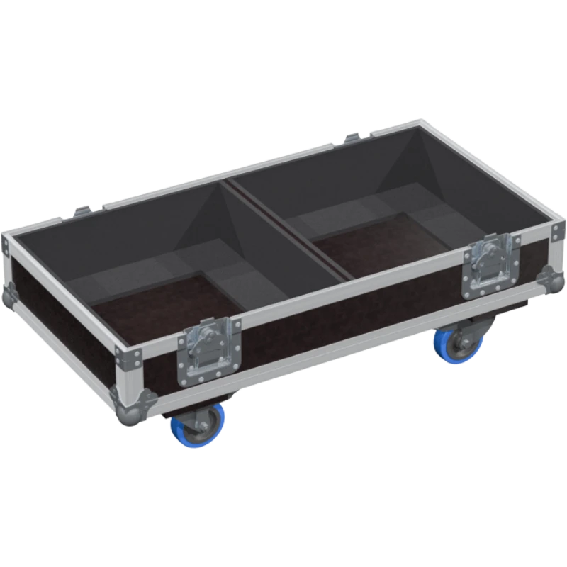 Empty interior of the twin flight case for 2x Yamaha DSR115 showing precision CNC-cut foam for high-density protection