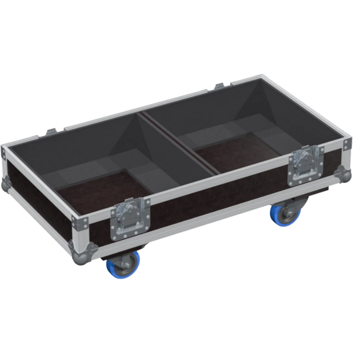 Empty interior of the twin flight case for 2x Yamaha DSR115 showing precision CNC-cut foam for high-density protection