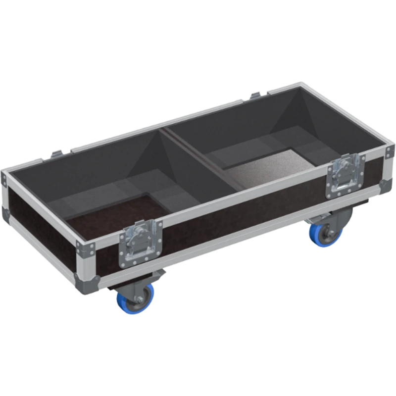 Empty interior of the twin flight case for 2x Yamaha DXR15 showing precision CNC-cut foam for high-density protection