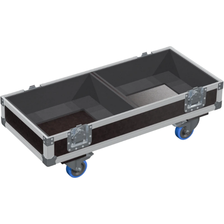 Empty interior of the twin flight case for 2x Yamaha DXR15 showing precision CNC-cut foam for high-density protection