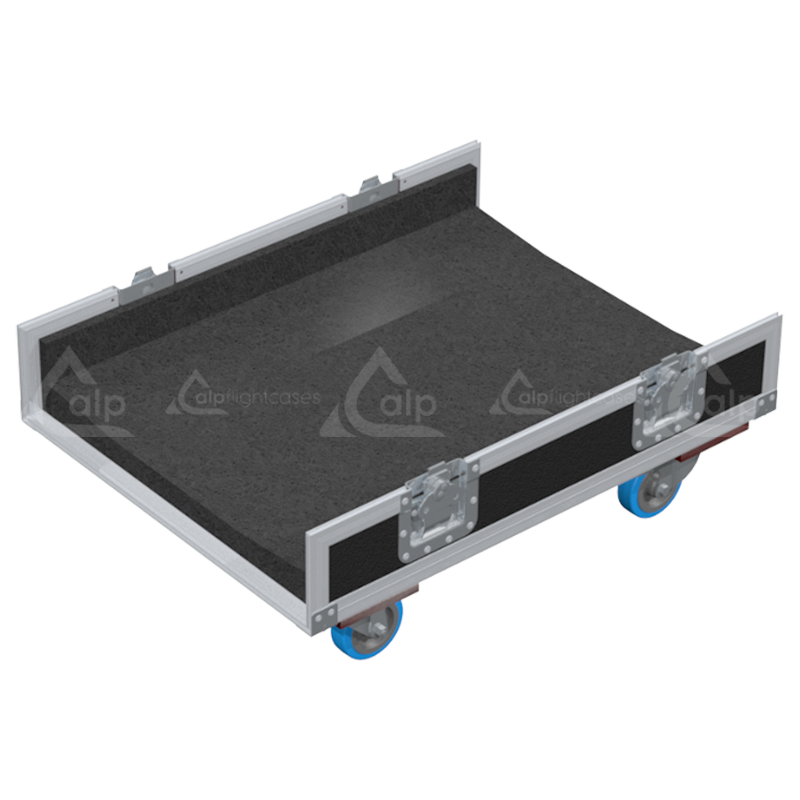 Empty interior of the flight case for 3x NEXO GEO M10 V2 showing precision CNC-cut foam and rigging clearance