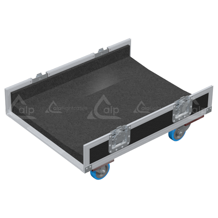 Empty interior of the flight case for 3x NEXO GEO M10 V2 showing precision CNC-cut foam and rigging clearance
