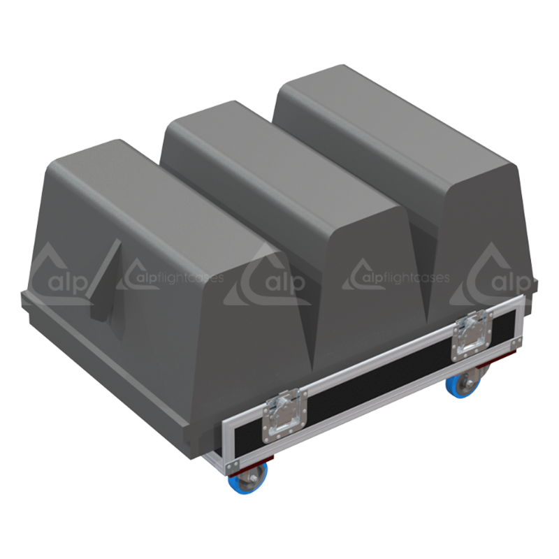 Three NEXO GEO M12 line array modules safely secured inside the custom flight case for professional rental