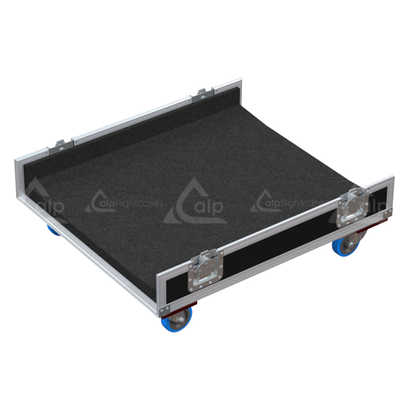 Empty interior of the flight case for 3x NEXO GEO M12 showing precision CNC-cut foam and rigging clearance