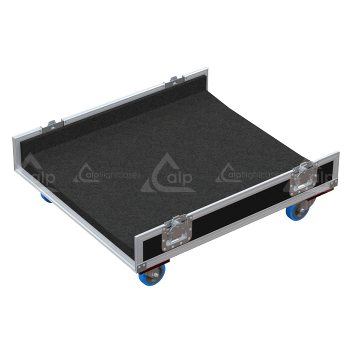Empty interior of the flight case for 3x NEXO GEO M12 showing precision CNC-cut foam and rigging clearance