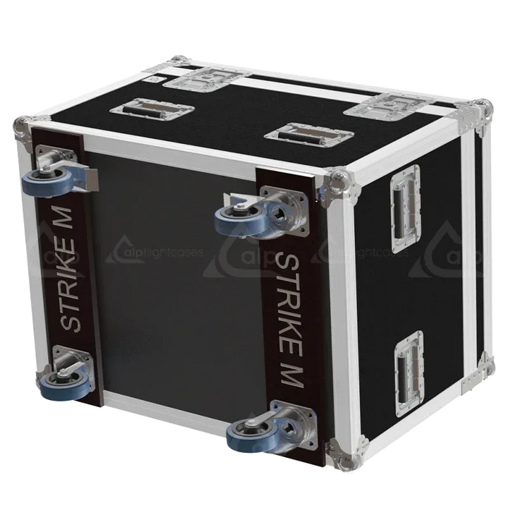 Close-up of the professional butterfly latches and 100mm heavy-duty wheels on the ALP lighting series