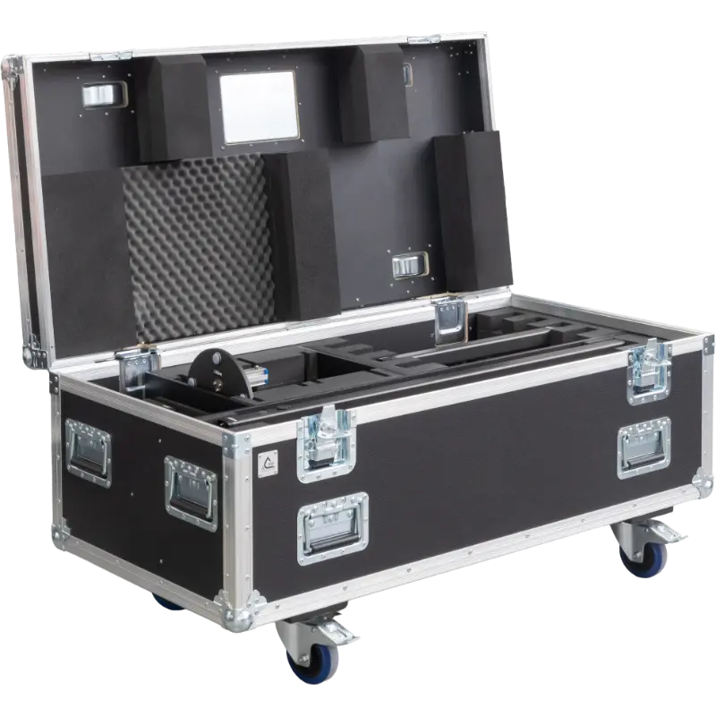 Innled T4x Logistics Case open showing 4 units docked and charging with custom internal power distribution