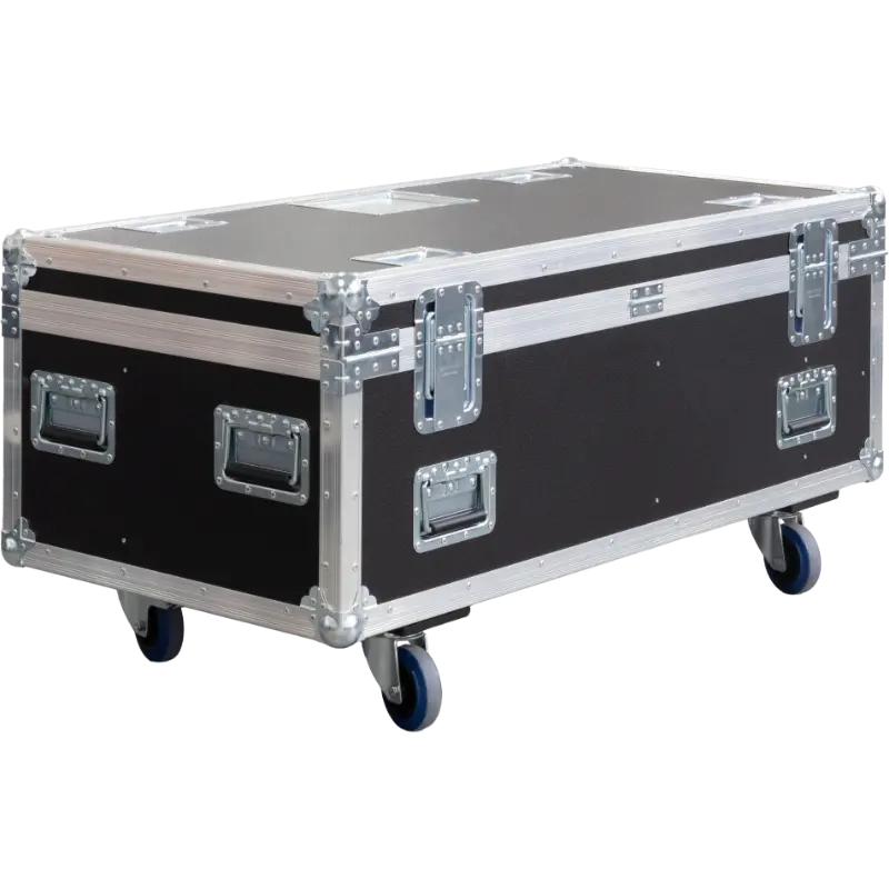 Rear view of the Innled T4x case showing the 10mm birch plywood and integrated Powercon charging input