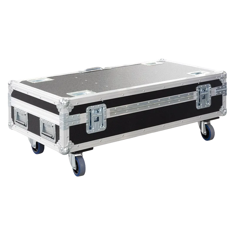 Rear view of the road case for 4x K&M 26735 showing heavy-duty hardware and 10mm birch plywood