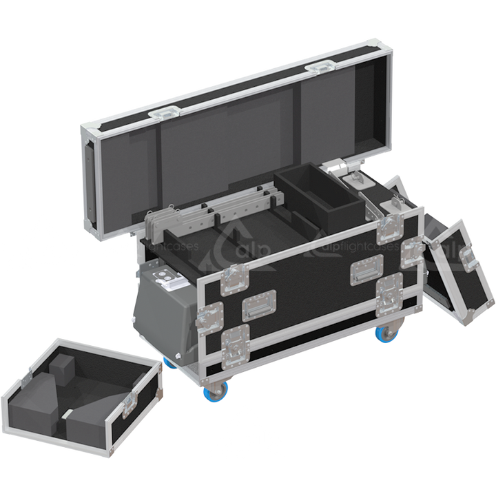 Six NEXO ID S110 subwoofers safely secured inside the custom high-density flight case for professional rental