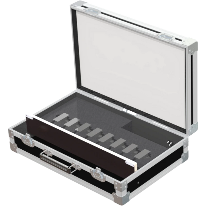 Eight HYT CH10L19 radios securely stored in custom CNC foam inside professional transport flight case