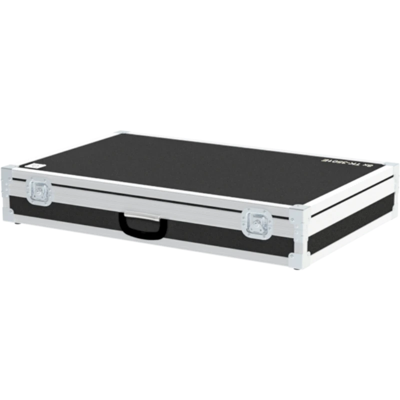 Front view of custom flight case for 8 Kenwood TK-3501E radios with professional protective construction