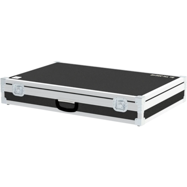 Front view of custom flight case for 8 Kenwood TK-3501E radios with professional protective construction