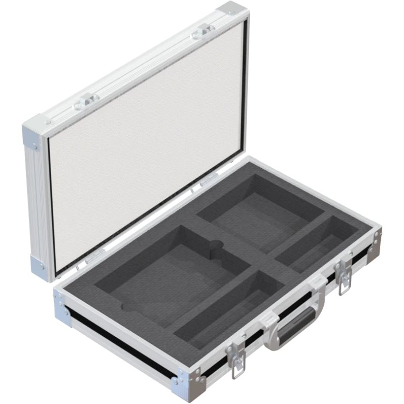 Empty interior of the flight case for AKG WMS 420 showing specialized slots for bodypack and headset microphone