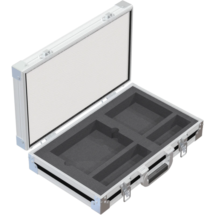 Empty interior of the flight case for AKG WMS 420 showing specialized slots for bodypack and headset microphone