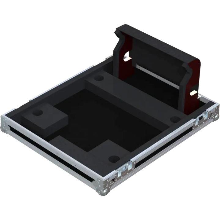 Empty interior of the flight case for Avantis Solo showing precision CNC-cut foam for touchscreen and fader safety