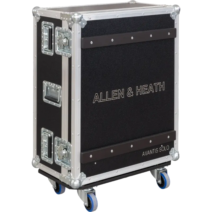 Rear view of the road case for Allen & Heath Avantis Solo showing doghouse cable management and 10mm plywood