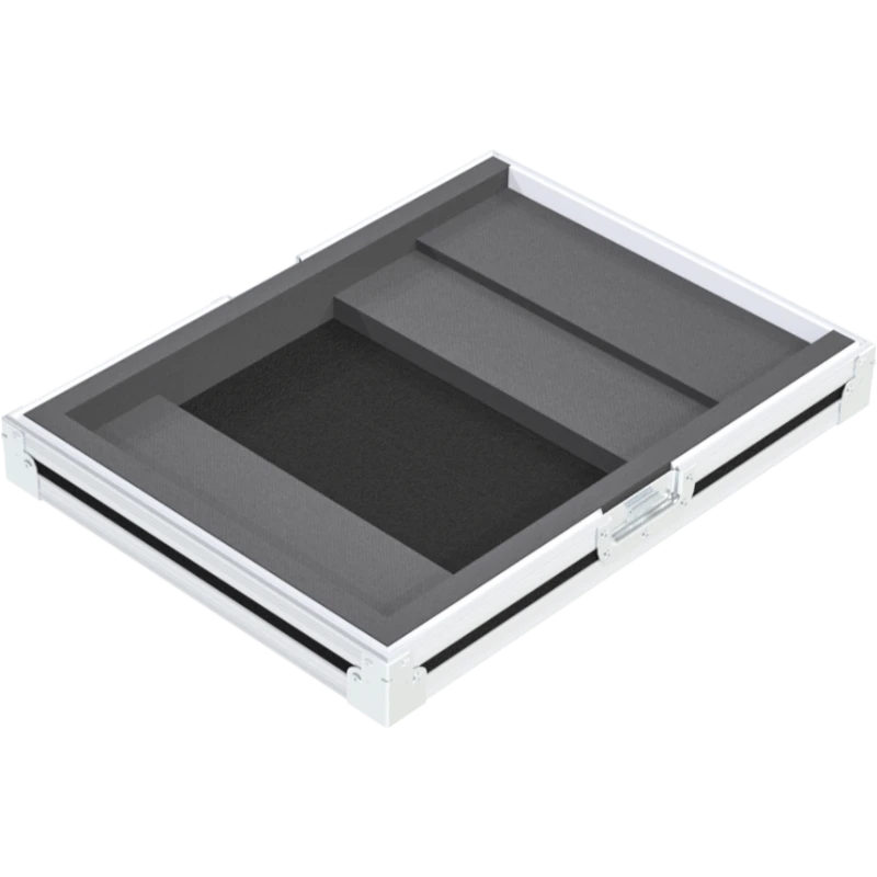 Empty interior of the flight case for Allen & Heath Xone 92 showing precision CNC-cut foam for fader and filter protection