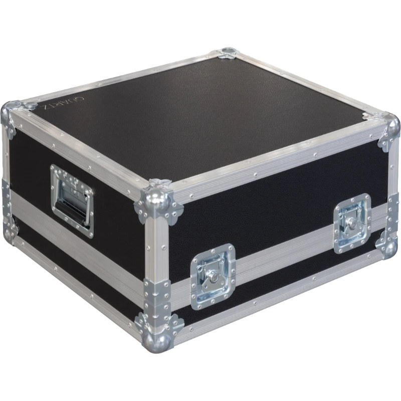 Side view of the AVOLITES QUARTZ flight case showing the 10mm birch plywood and industrial hardware