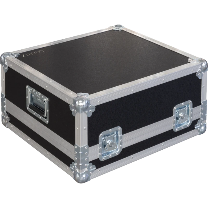 Side view of the AVOLITES QUARTZ flight case showing the 10mm birch plywood and industrial hardware