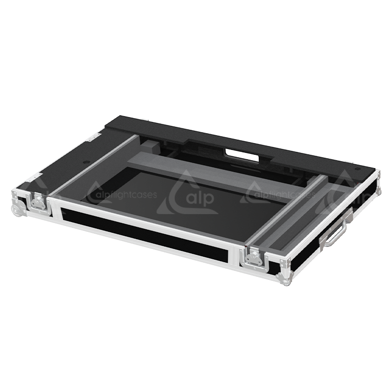 Empty interior of the flight case for Denon DJ Prime 4+ showing precision CNC-cut foam for screen and jog wheel protection