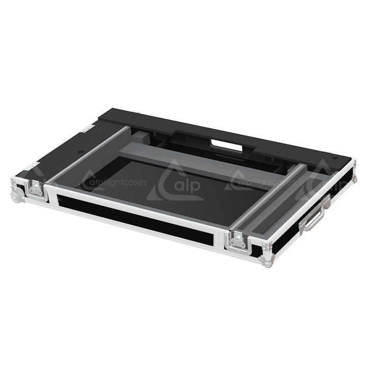 Empty interior of the flight case for Denon DJ Prime 4+ showing precision CNC-cut foam for screen and jog wheel protection