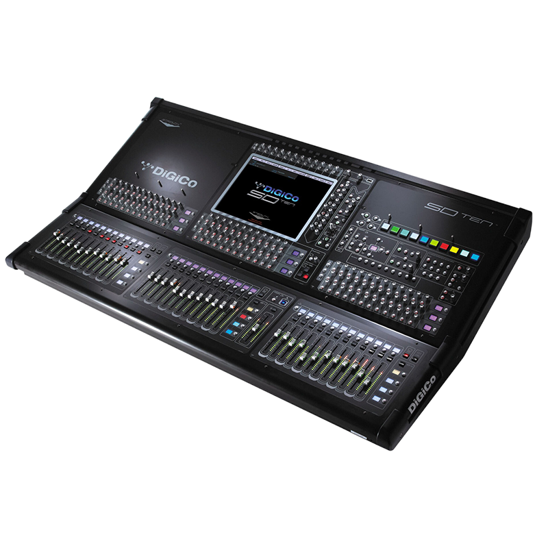 DiGiCo SD Ten flight case open showing the mixing console securely fitted with professional foam padding