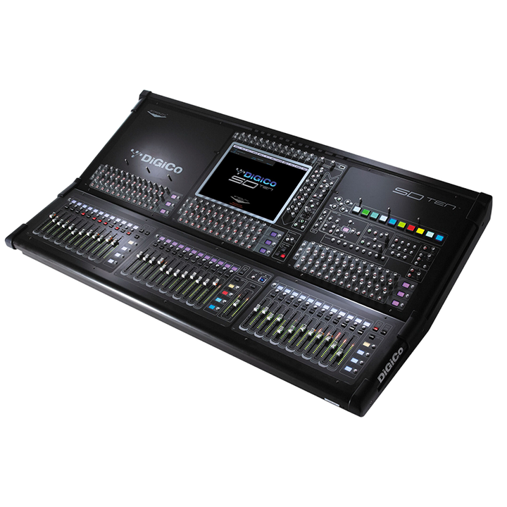 DiGiCo SD Ten flight case open showing the mixing console securely fitted with professional foam padding