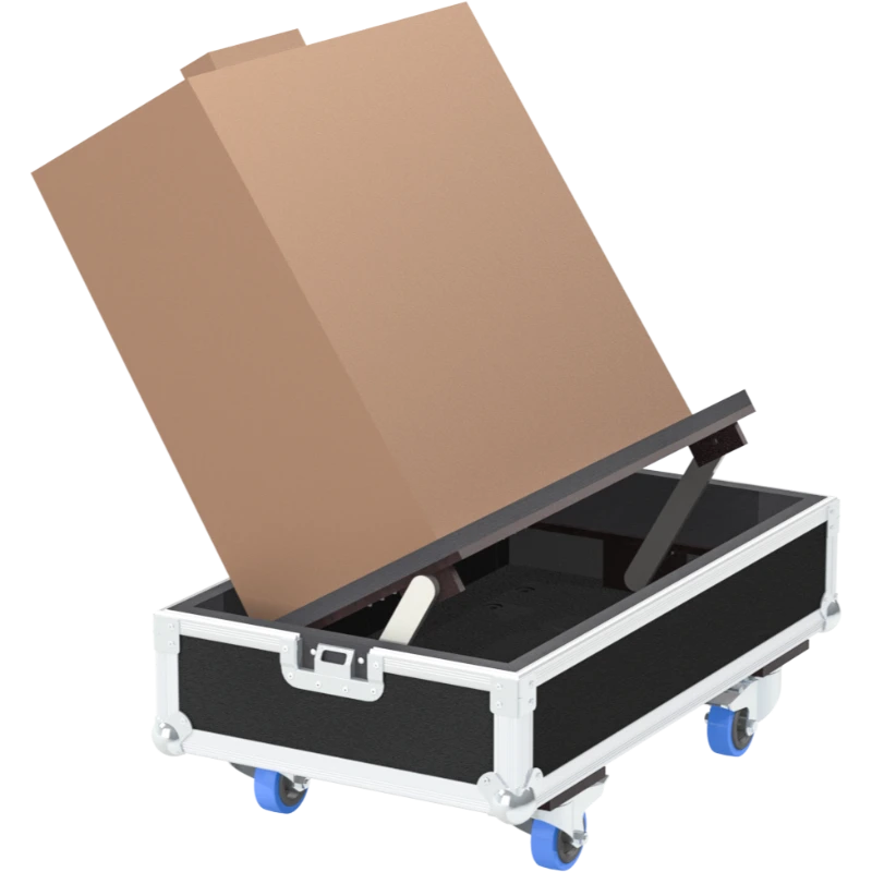 Professional flight case open showing a Fender '59 Bassman secured by high-density protective foam