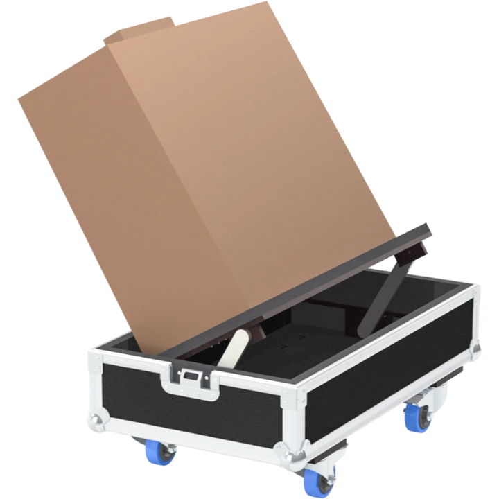 Professional flight case open showing a Fender '59 Bassman secured by high-density protective foam