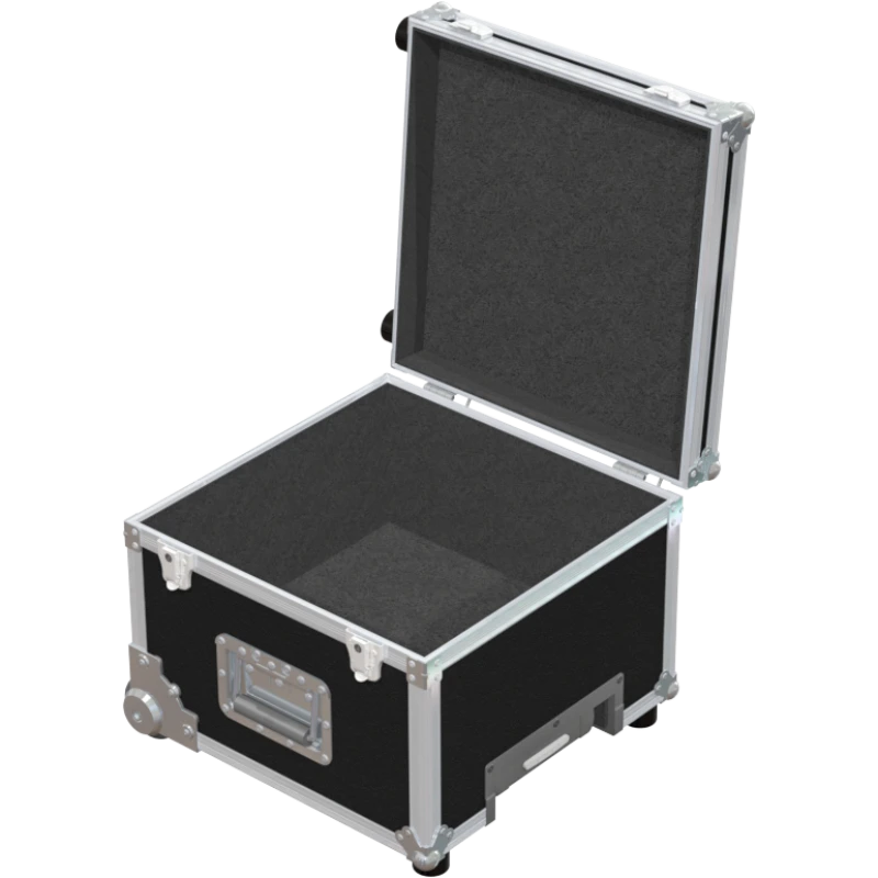 Empty interior of the 380x380x220mm case highlighting the reinforced lining and trolley housing