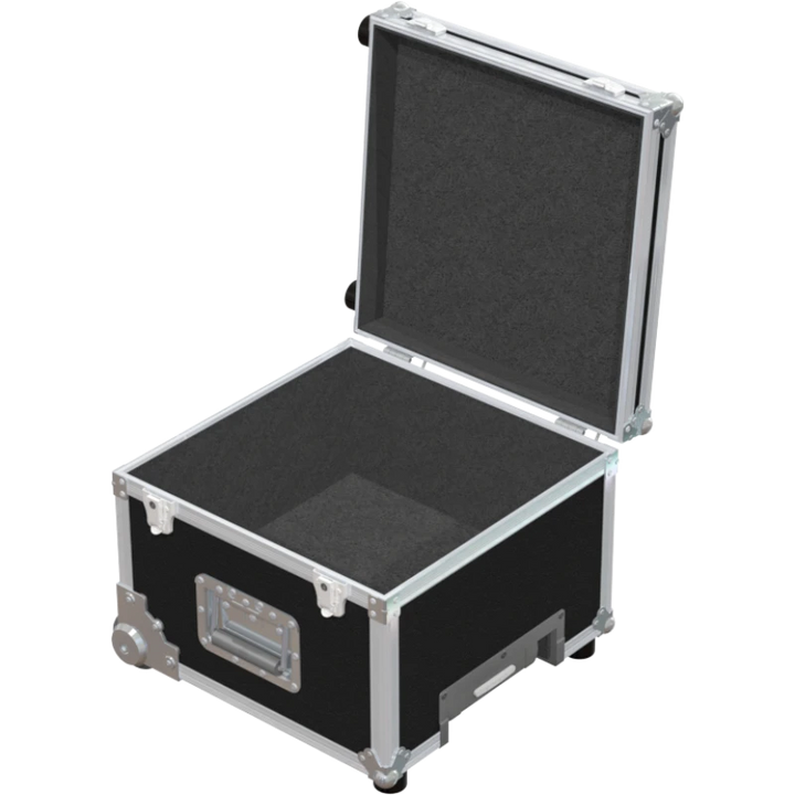 Empty interior of the 380x380x220mm case highlighting the reinforced lining and trolley housing