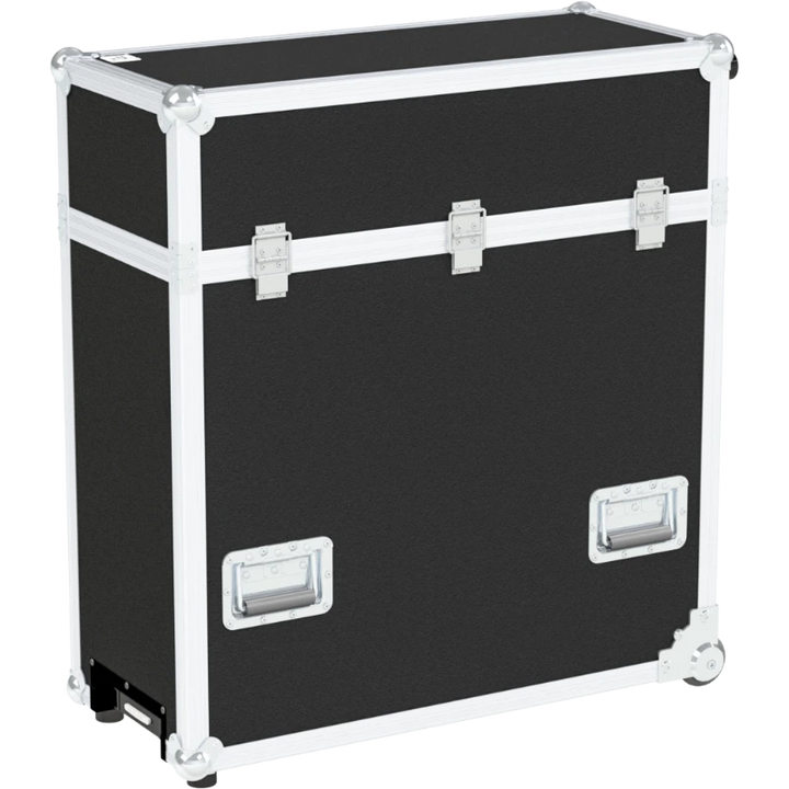 Rear view of the vertical Multicase PRO showing the 10mm birch plywood and trolley system