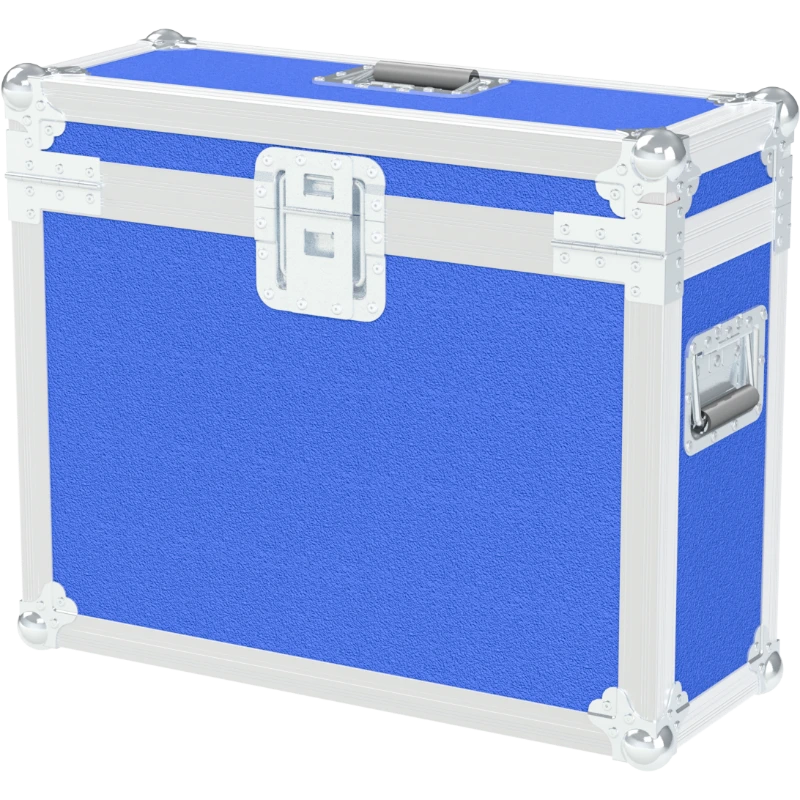 Rear view of the iMac 21.5 flight case showing the 10mm birch plywood and industrial hinges