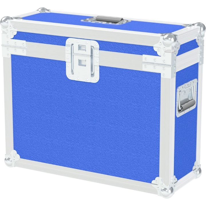 Rear view of the iMac 21.5 flight case showing the 10mm birch plywood and industrial hinges