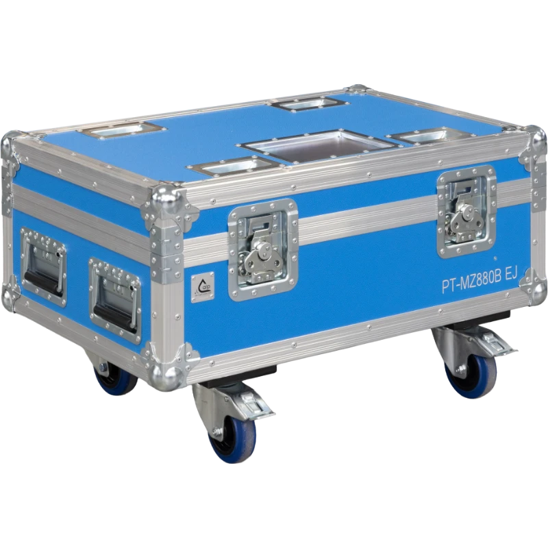 Front view of the professional flight case for Panasonic PT-MZ880B laser projector by ALP Flight Cases